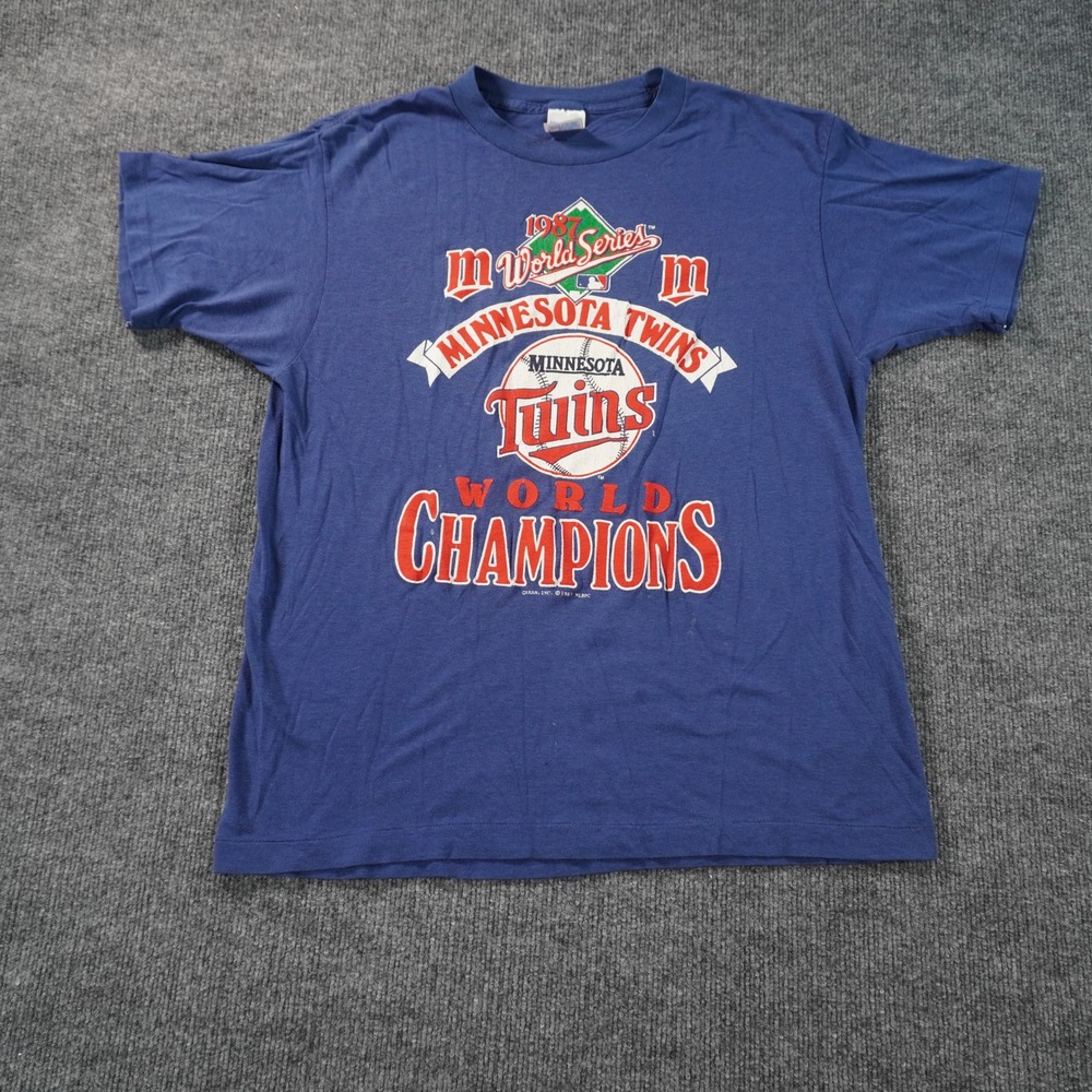 Vintage Minnesota Twins T-Shirt Mens Medium Blue 1987 World Series 80s Single